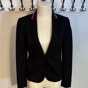 Chic Black Blazer with Vibrant Pink Trim size xs